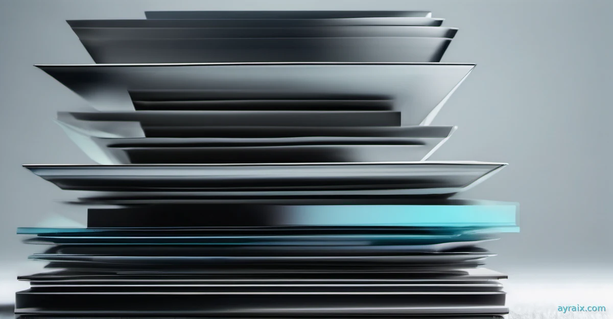 Stack of translucent frosted glass panels layered with cyan light passing through each layer