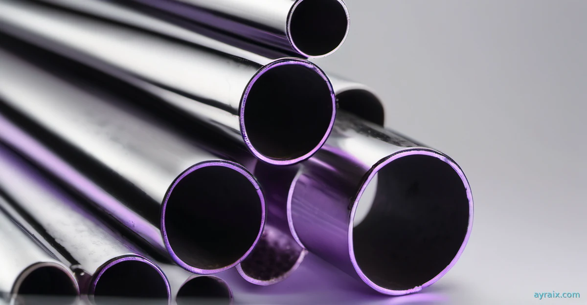 Three metal pipes of different widths converging into a single pipe