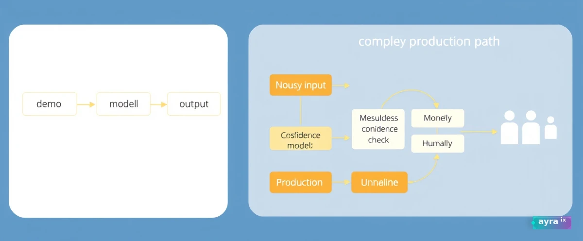 Demo pipeline vs production pipeline comparison showing the gap.