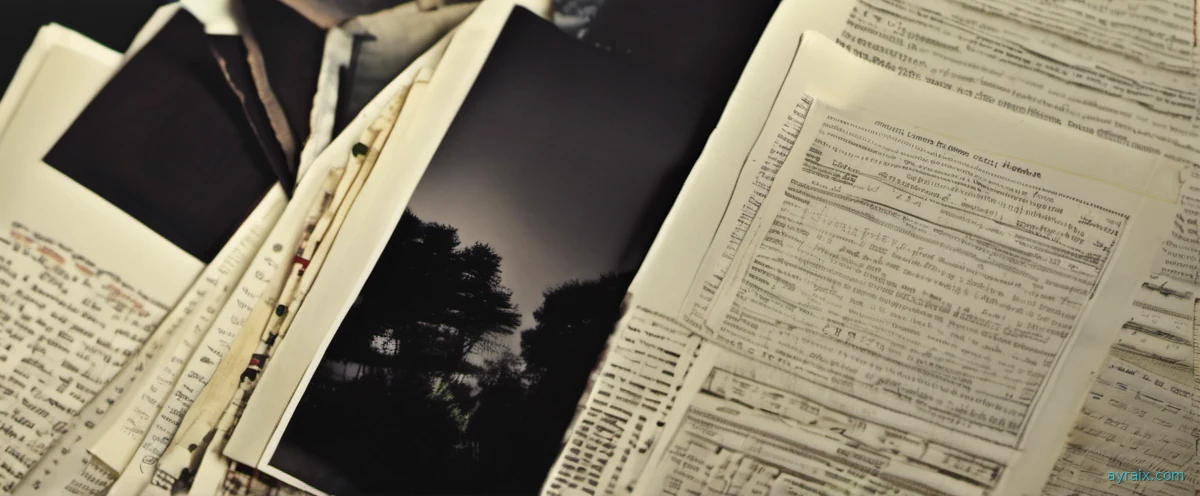A stack of old faded photographs and scanned documents at odd angles