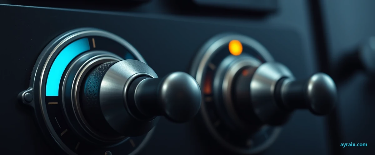 Two near-identical switches on one control panel, one lit cyan and one amber — ayraix.com