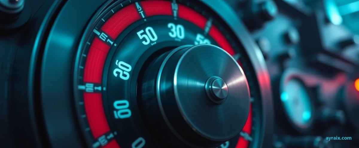 A large industrial dial being turned backwards, numerals blurred with motion — ayraix.com