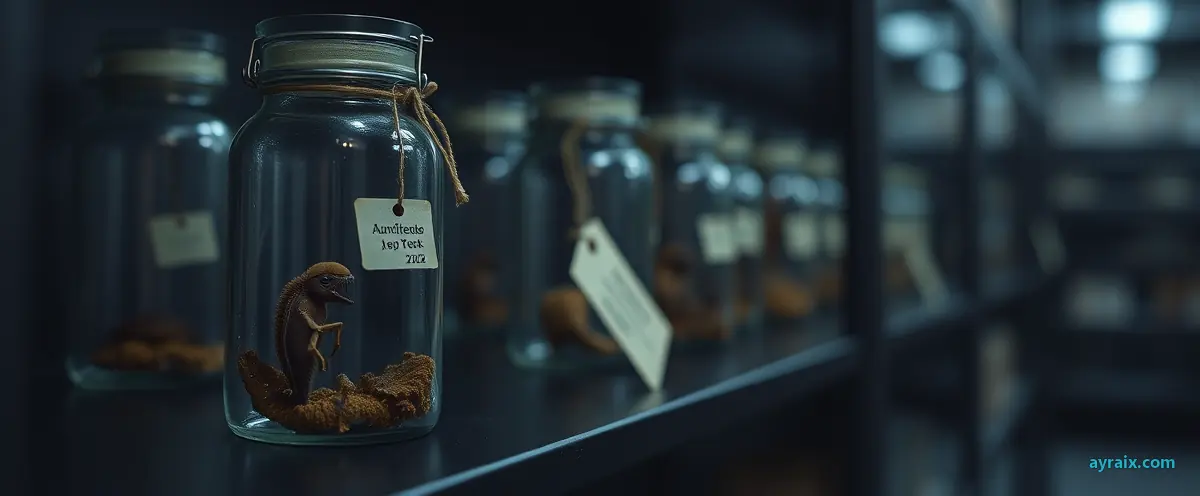 A glass specimen jar with a small paper tag tied around its neck, ayraix.com