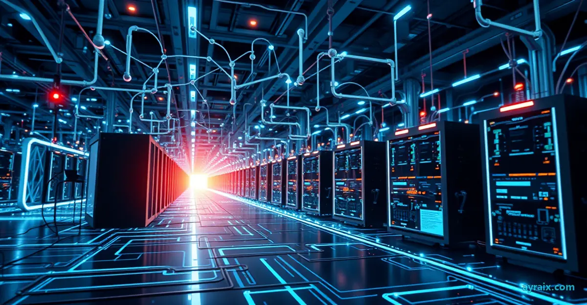 Network of interconnected devices and servers representing decentralized AI infrastructure.