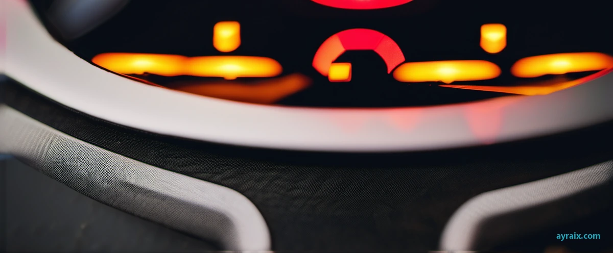 Extreme close-up of a car's instrument cluster at night, an amber warning light glowing on the dashboard — the early-warning light this detector is compared to