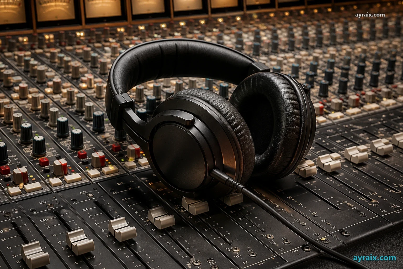 Studio headphones on a mixing console — charts measuring popularity while provenance goes dark