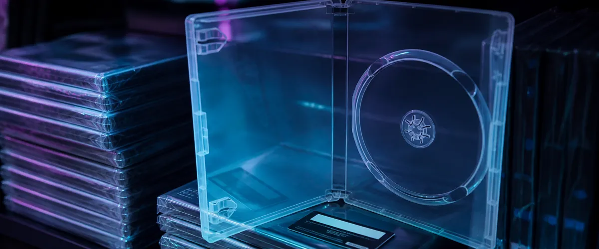 Empty retail game cases on a dark shelf — download code instead of a disc