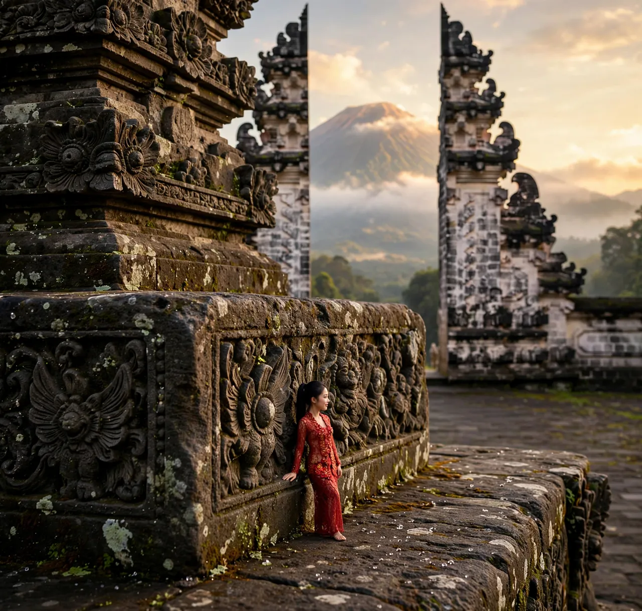 Tiny Zara at the split gate of Lempuyang
