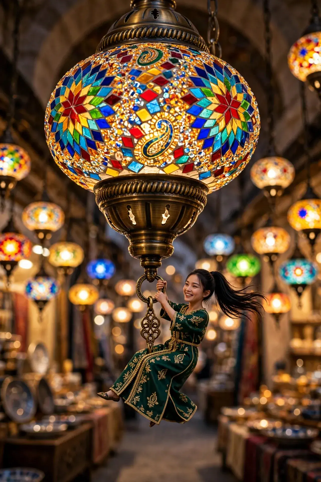 Tiny Zara among giant mosaic lamps in Istanbul's Grand Bazaar