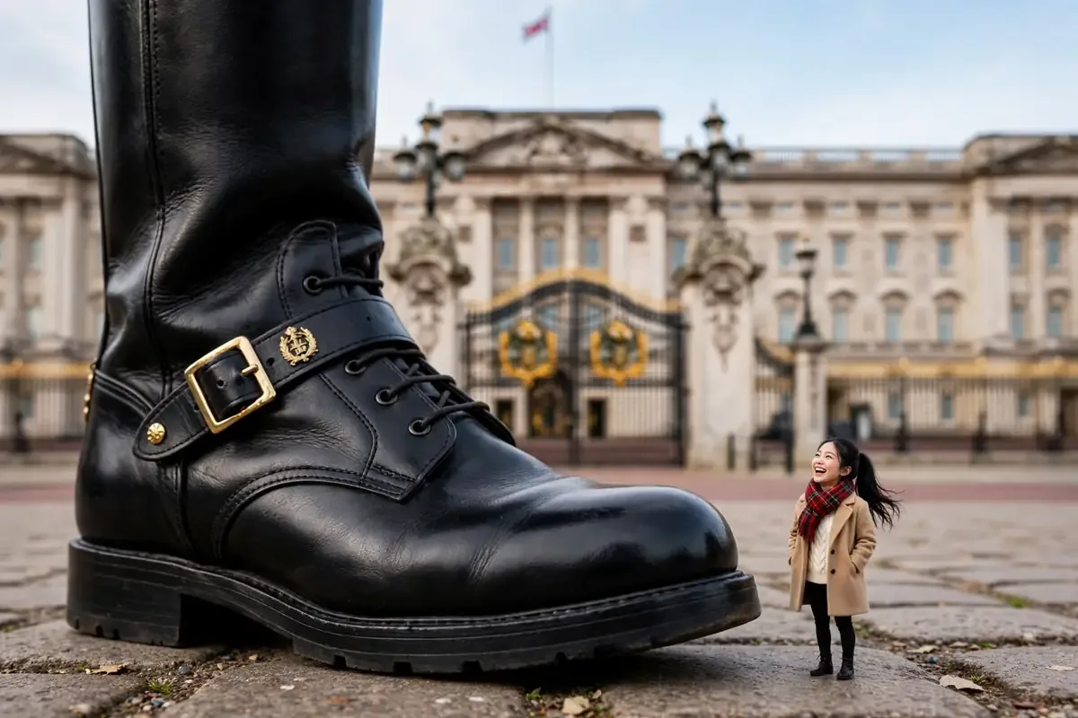 Tiny Zara outside Buckingham Palace