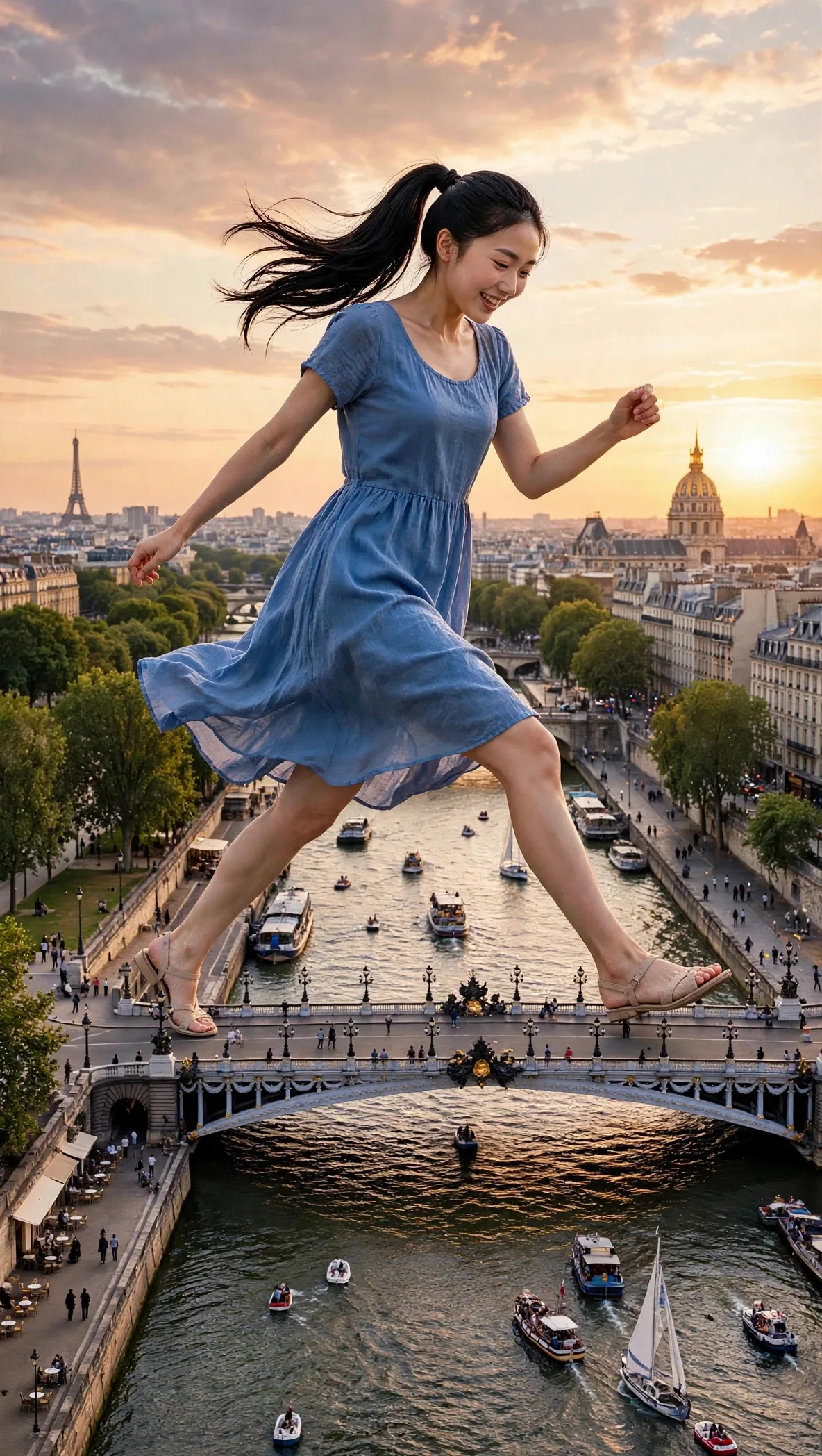 Zara in her Paris look stepping above the Seine near Pont Alexandre III