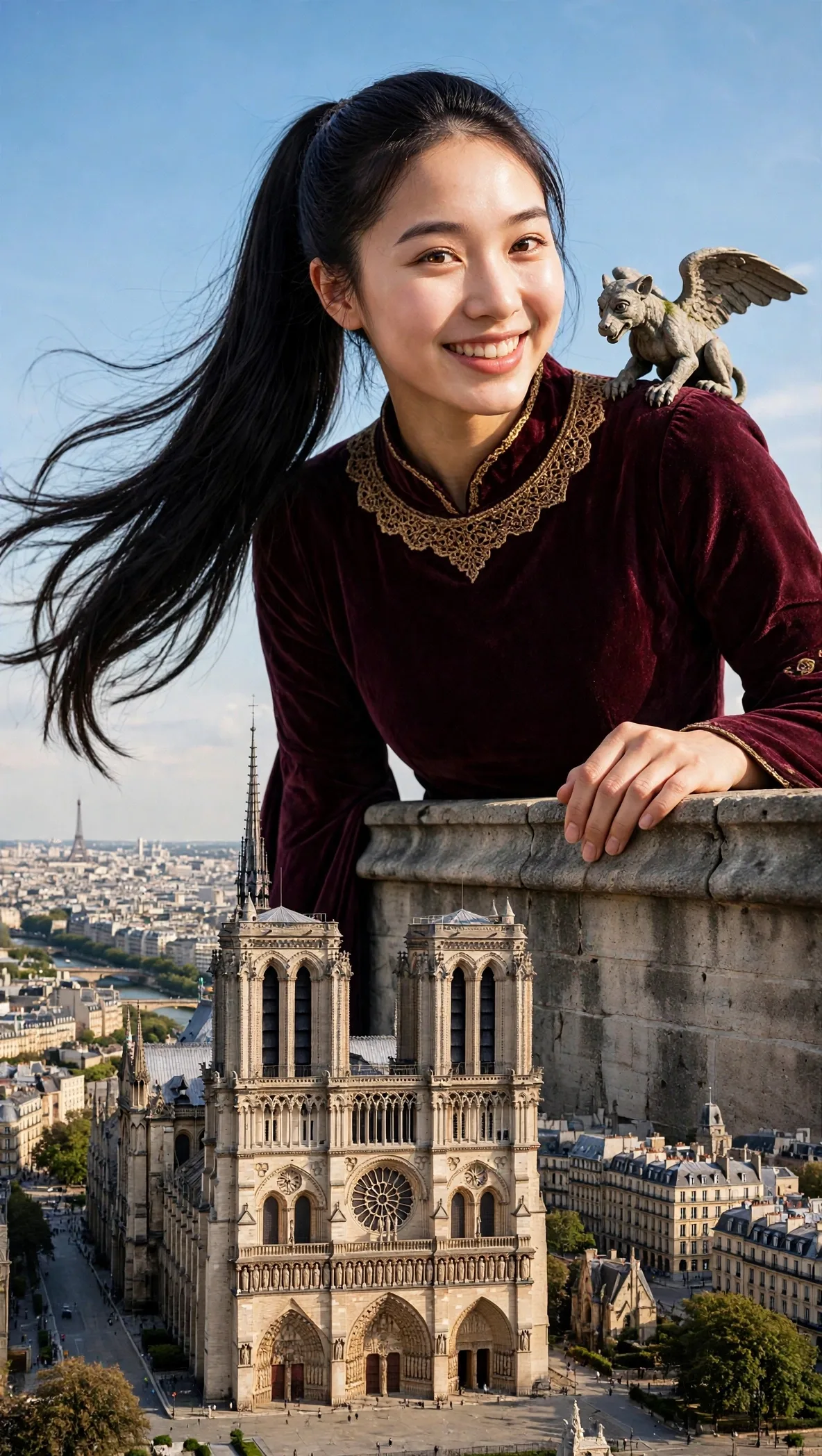 Zara looking over Notre-Dame Cathedral in Paris