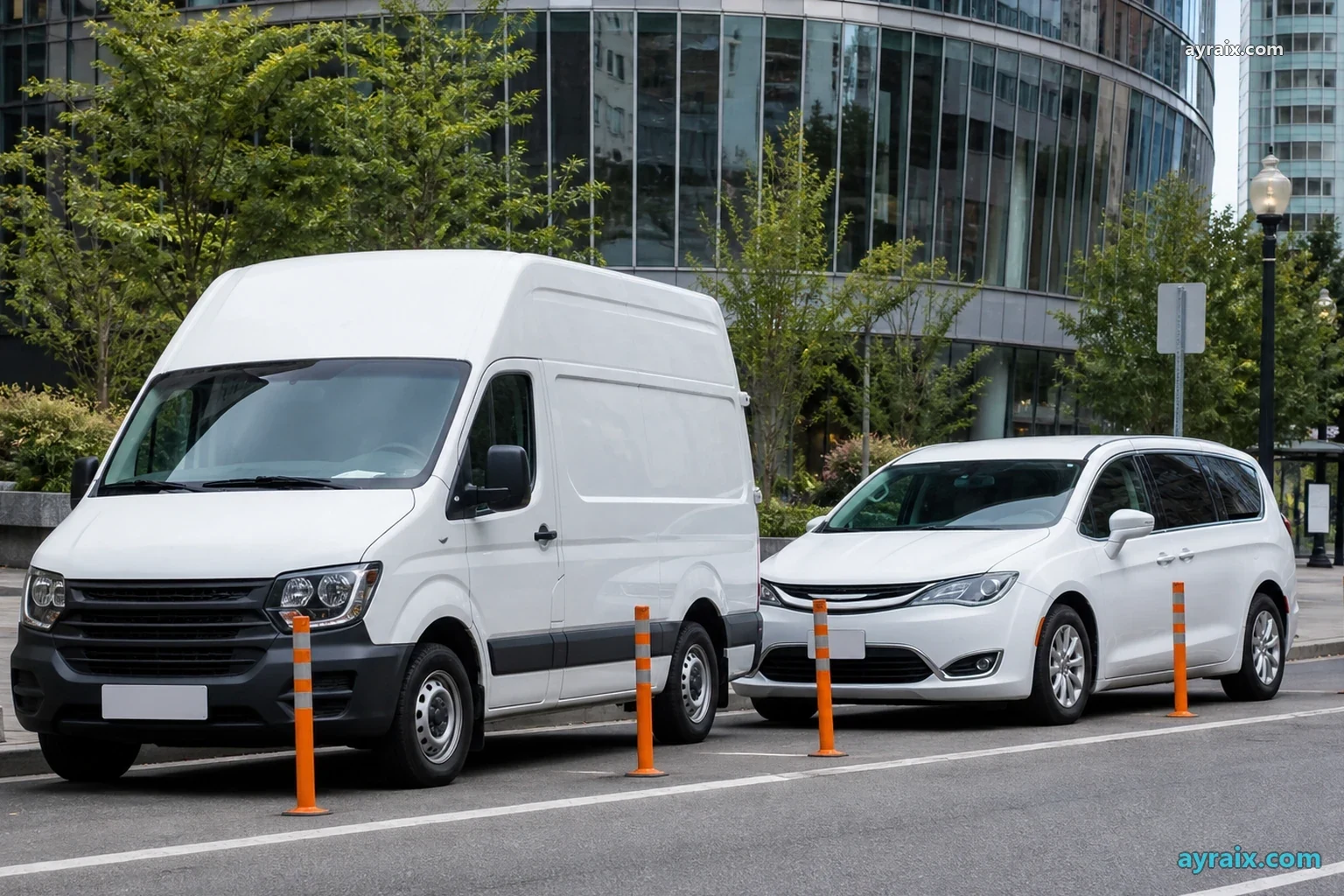 Delivery van and rideshare vehicles at a modern curb — classification fight about who bears risk