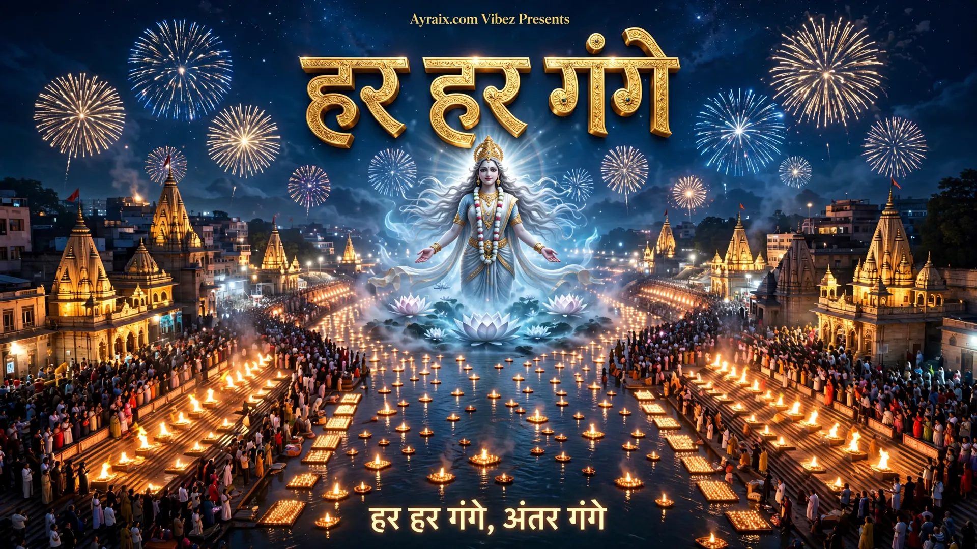 Goddess Ganga above a night ghat — Bhakti episode 4 poster