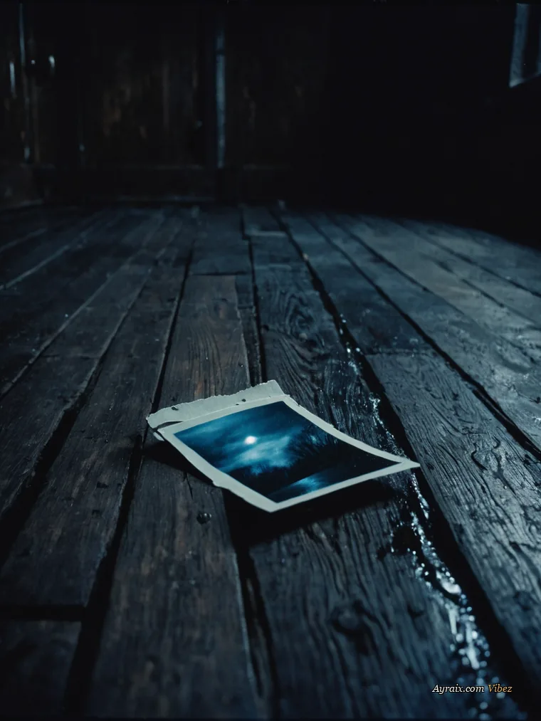 Faded Gloss single artwork — a polaroid lying on dark, rain-wet floorboards