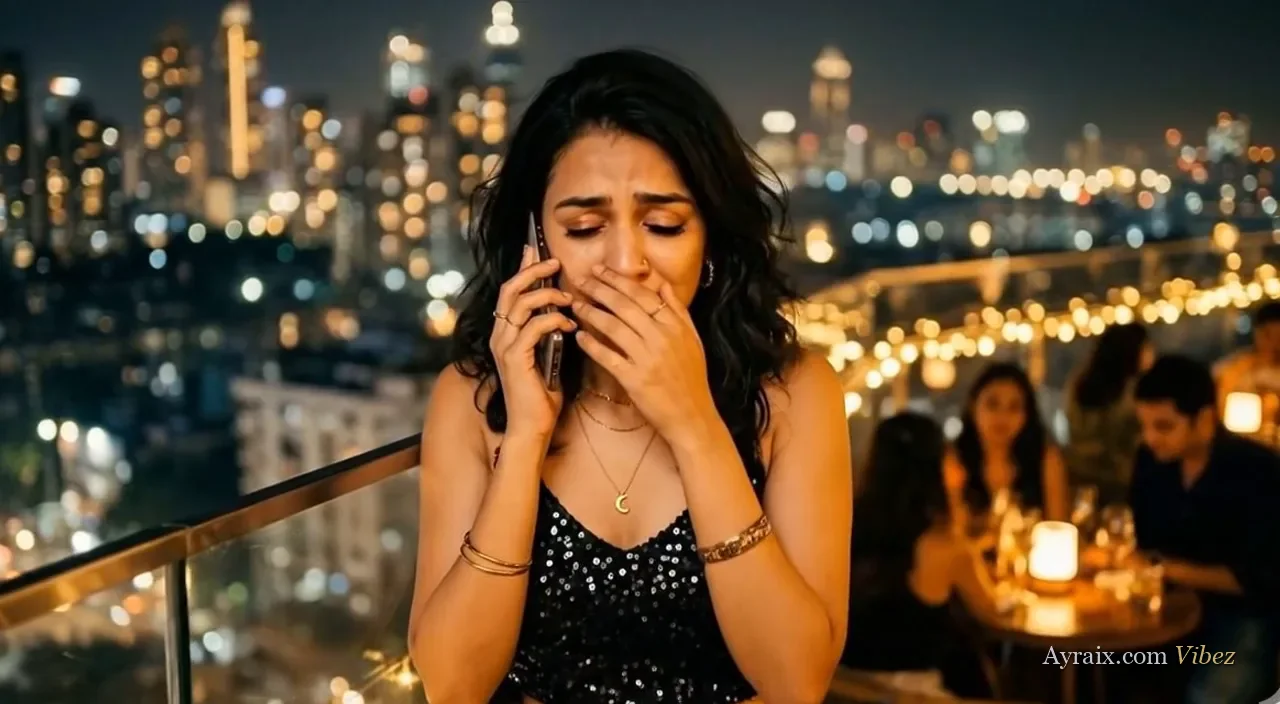 The phone in her hand — the only quiet object in a loud room